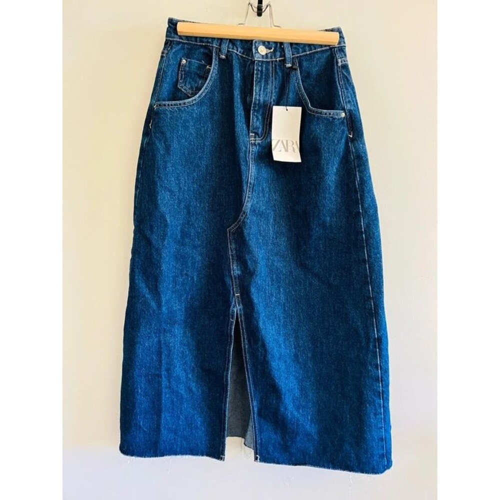 ZARA Dark Blue Denim A-Line Long Skirt - S